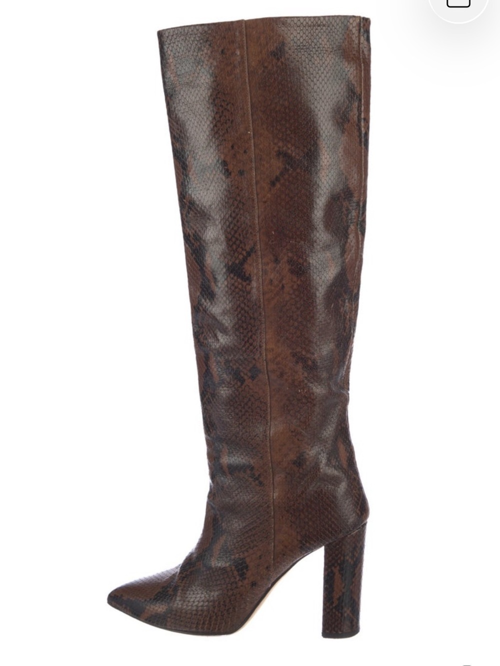 Paris Texas Brown Leather Anja Knee-High Snake-print Boot, sz 41